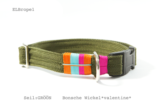 Elbband verstellbares Halsband oliv / bunte Streifen