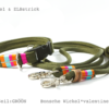 Elbband verstellbare Führleine oliv / bunte Streifen mit passendem Halsband